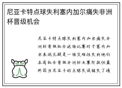 尼亚卡特点球失利塞内加尔痛失非洲杯晋级机会 尼亚卡特点球失利塞内加尔痛失非洲杯晋级机会